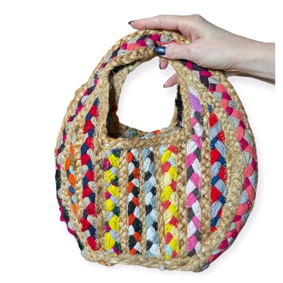 Magid Handbags - Magid Petite Striped Jute Trapeze Tote Bag Multicolor‎ NWT Boho Summer
